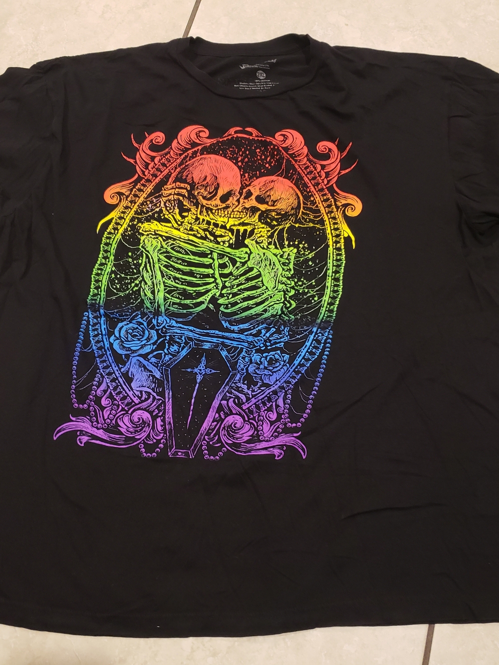 Gildan Black Short-Sleeve Tee with Rainbow Skeleton Graphic